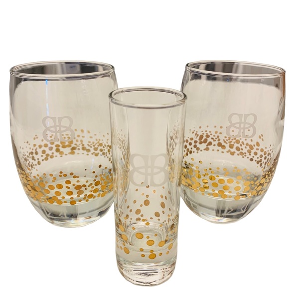 Bailey's  22k Gold Dot Confetti Etched Glasses and shot glass Set - Picture 2 of 4